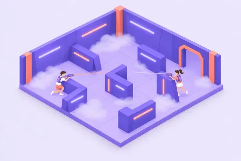 Illustration of Single game at Neon Grid Arena, the laser tag demo venue